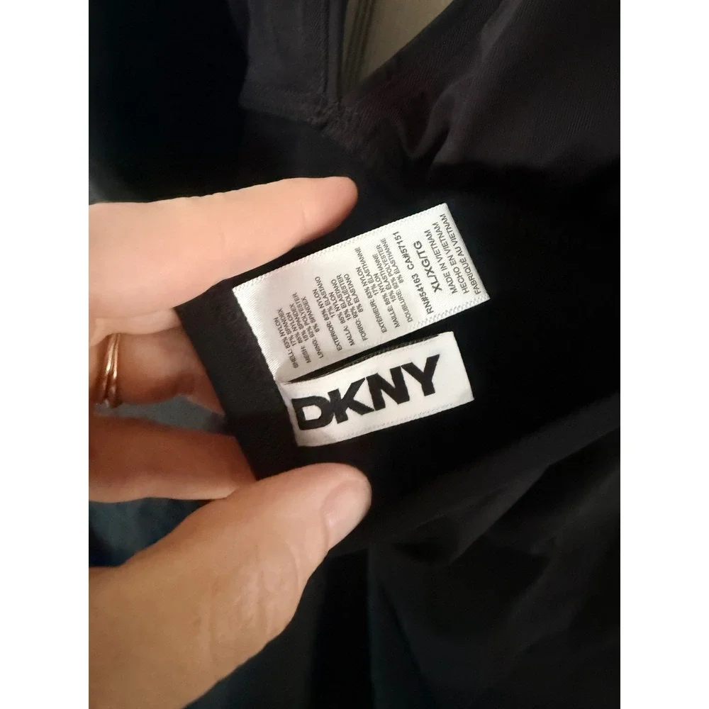 DKNY Womens Black Halter One Piece Swimsuit Ruched V-Neck Swimwear XL NEW - Picture 5 of 5